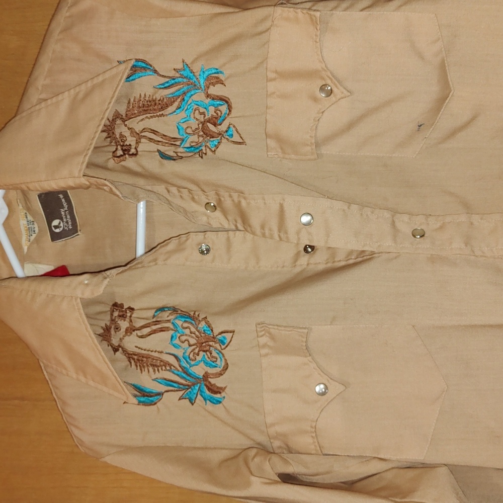 Unique western embroidered pearl snap top